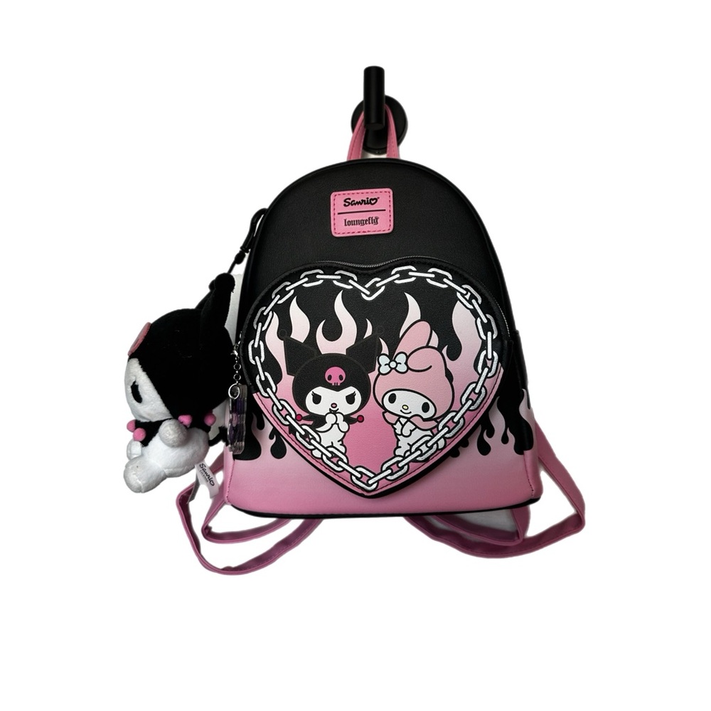 Loungefly x Sanrio my melody & kuromi flame heart mini backpack